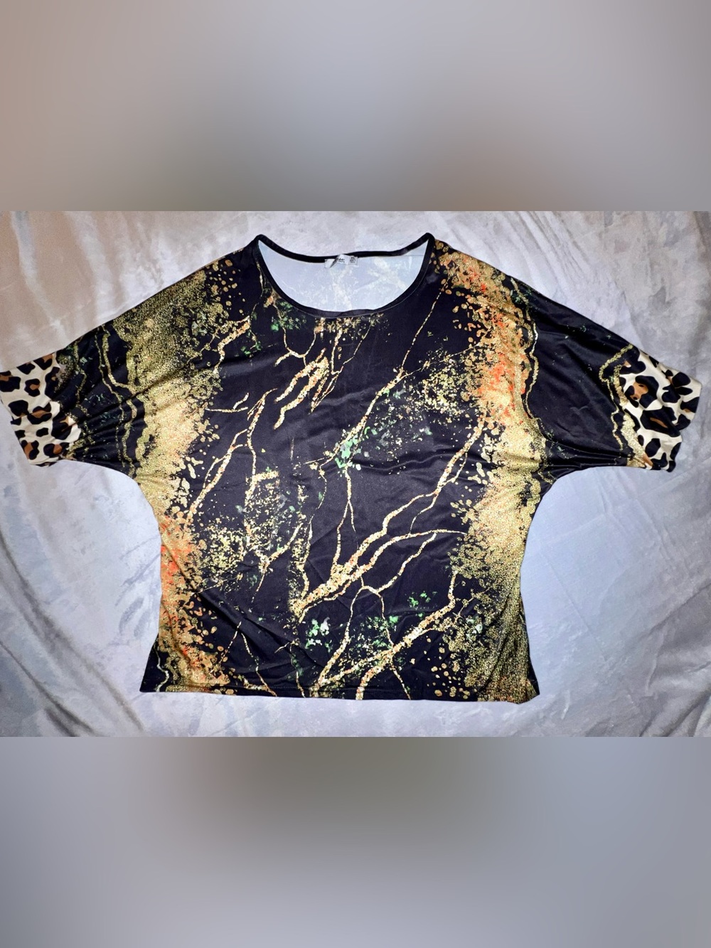 Aimee By Firmiana Lightning Bolt Leopard Print T Shirt Blouse Women's XL